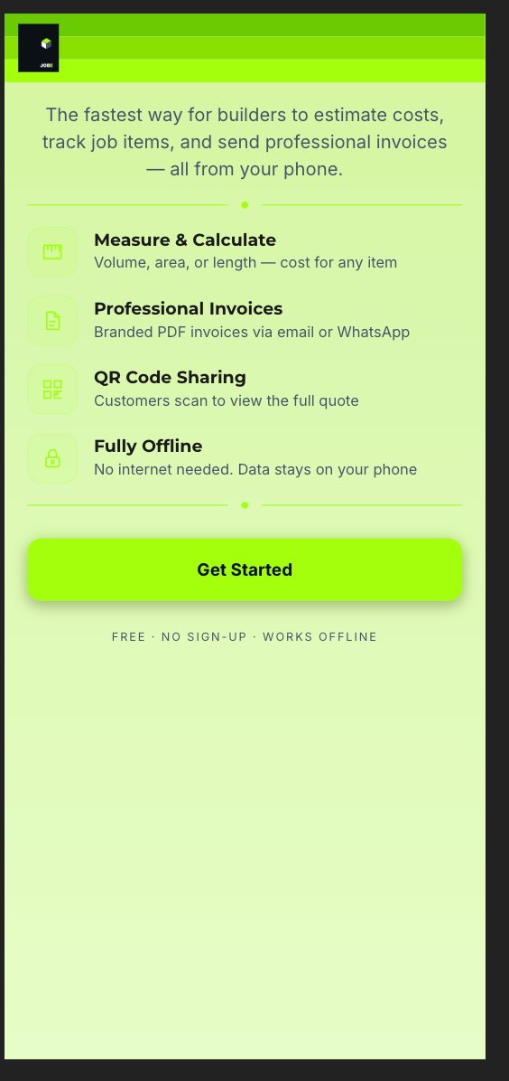 JOBE app — estimate costs, track jobs, send invoices